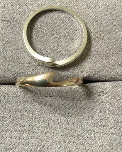 9ct interlinked yellow and white gold rings with diamonds size L1/2-M 2 rings