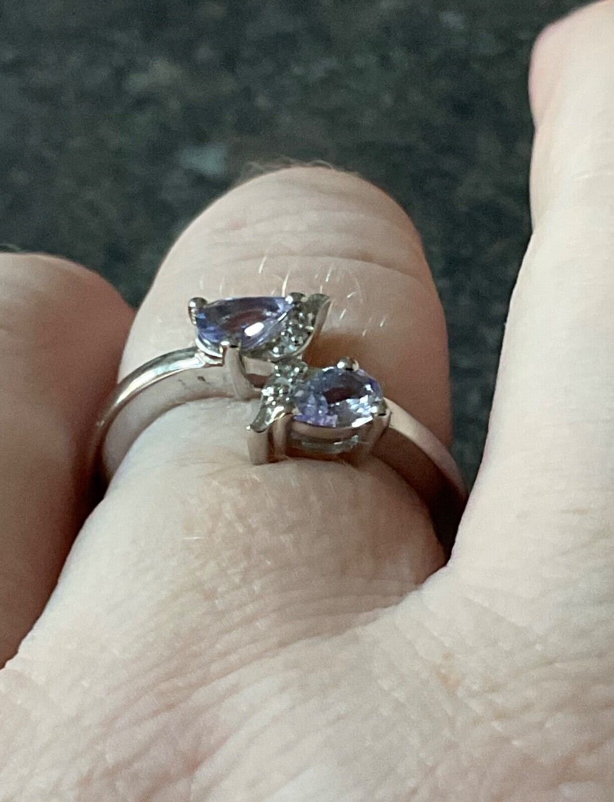 925 Tanzanite and Diamond pear cut bypass ring size Q sterling silver