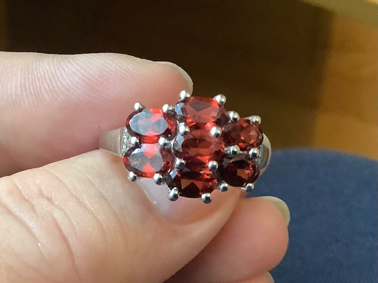 925 garnet and diamond silver cluster ring size R1/2