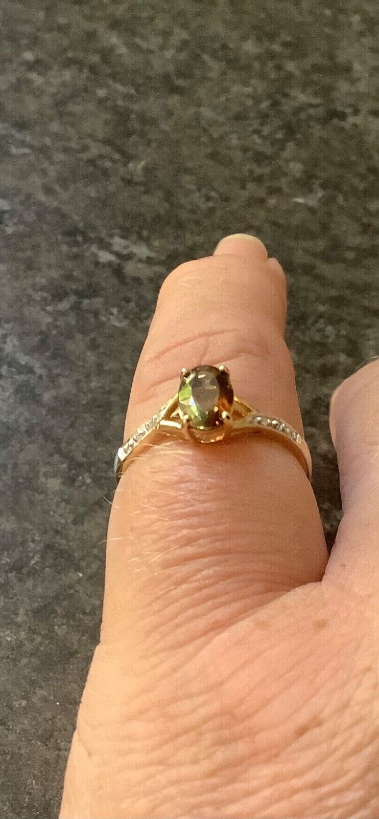 9ct Andalusite and diamond ring size N1/2 yellow gold hallmarked