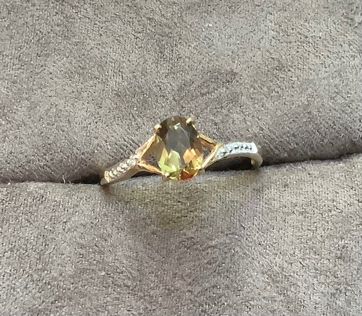 9ct Andalusite and diamond ring size N1/2 yellow gold hallmarked