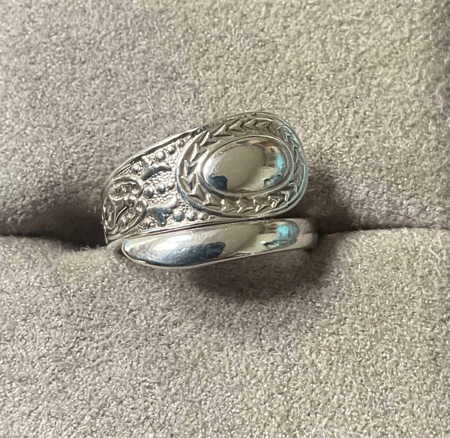 Antique Victorian Silver Spoon Ring 1887 - B.B Maker - Size H (adjustable)