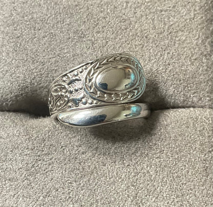Antique Victorian Silver Spoon Ring 1887 - B.B Maker - Size H (adjustable)