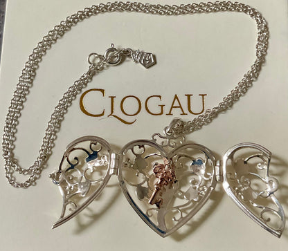 Clogau Kensington Key to My Heart Large locket pendant necklace 18” in silver and rose gold
