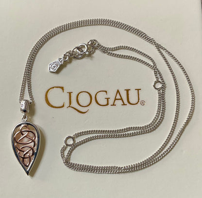 Clogau Welsh Royalty Teardrop 18-22” pendant necklace in silver and rose gold