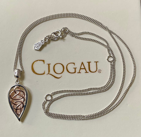 Clogau Welsh Royalty Teardrop 18-22” pendant necklace in silver and rose gold