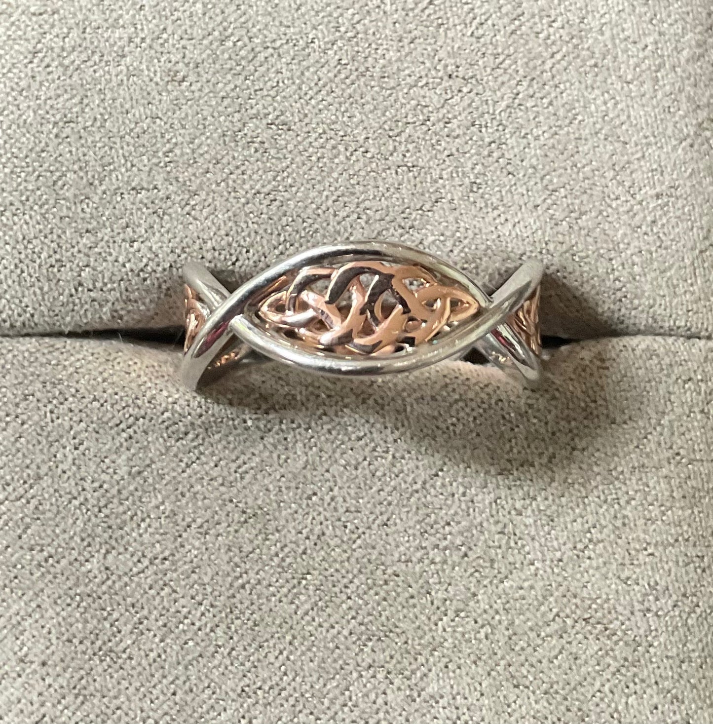 Clogau Welsh Royalty Celtic Weave ring size S in silver and rose gold