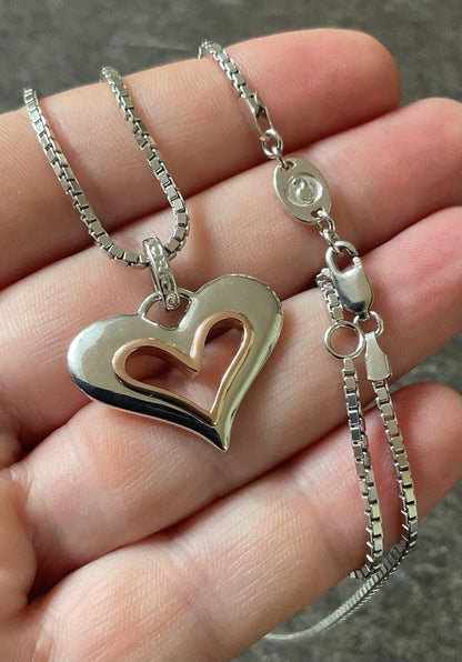Clogau Always in my Heart necklace and earrings matching set in silver and rose gold