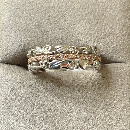 Clogau Am Byth Diamond ring size T silver and rose gold RRP £500
