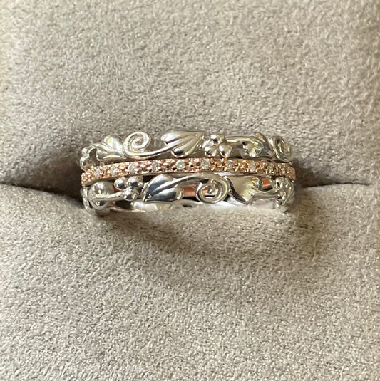 Clogau Am Byth Diamond ring size T silver and rose gold RRP £500