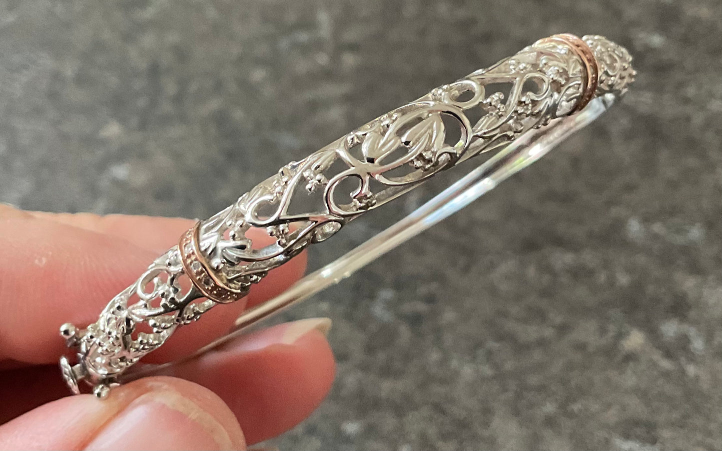 Clogau Am Byth Diamond bangle bracelet in silver and rose gold