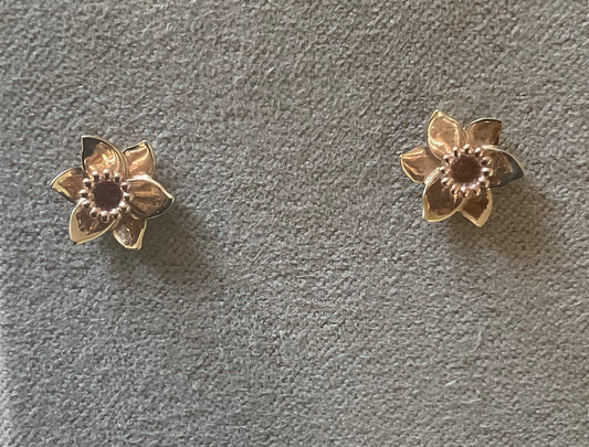 Clogau 9ct Welsh Daffodil stud earrings in yellow and rose gold 1cm RRP £250