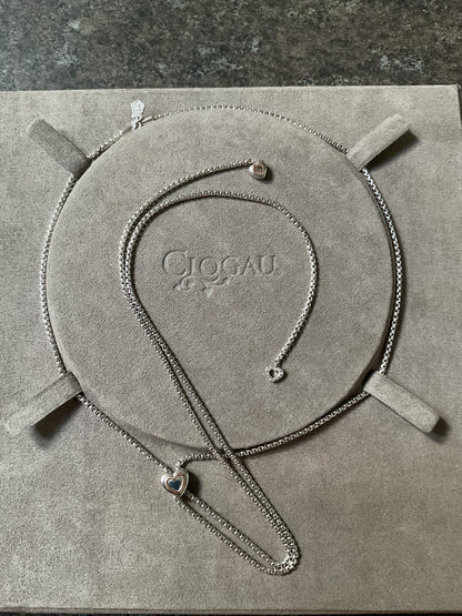 Clogau David Emanuel Heart slider lariat necklace in silver and rose gold with Swarovski crystals