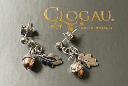 Clogau Royal Oak drop earrings in silver and rose gold