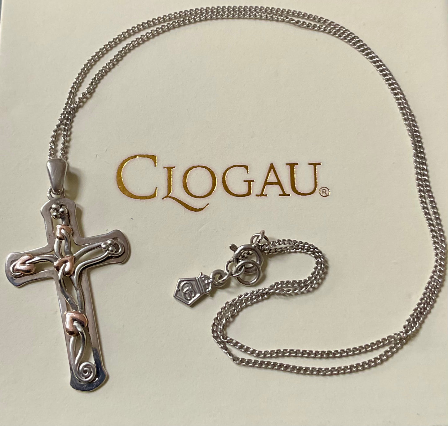Clogau Tree of Life Cross pendant 18” necklace in silver and rose gold