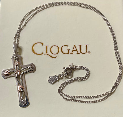 Clogau Tree of Life Cross pendant 18” necklace in silver and rose gold