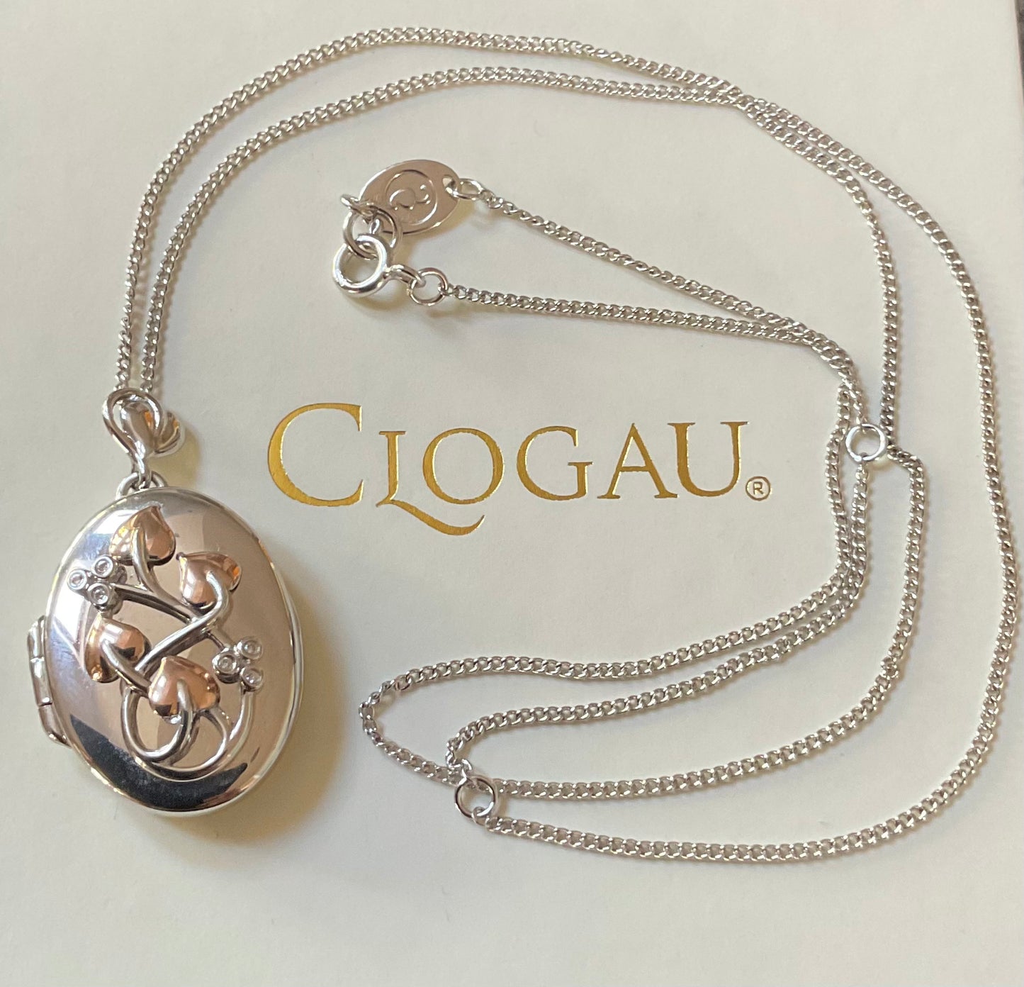 Clogau Tree of Life Diamond Locket 18-22” necklace in silver and rose double photo