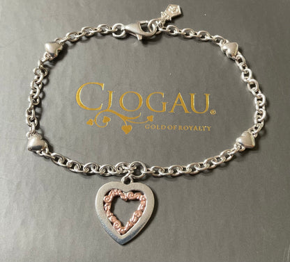 Clogau Tree of Life Inlay Heart bracelet in silver and rose gold 19cm