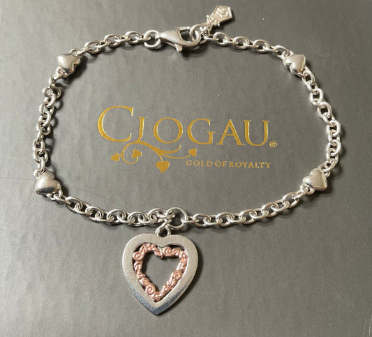 Clogau Tree of Life Inlay Heart bracelet in silver and rose gold 19cm