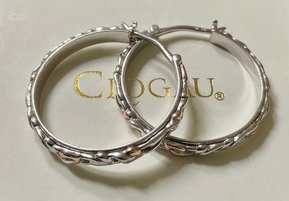 Clogau Tree of Life hoop creole earrings in silver and rose gold 2.5cm