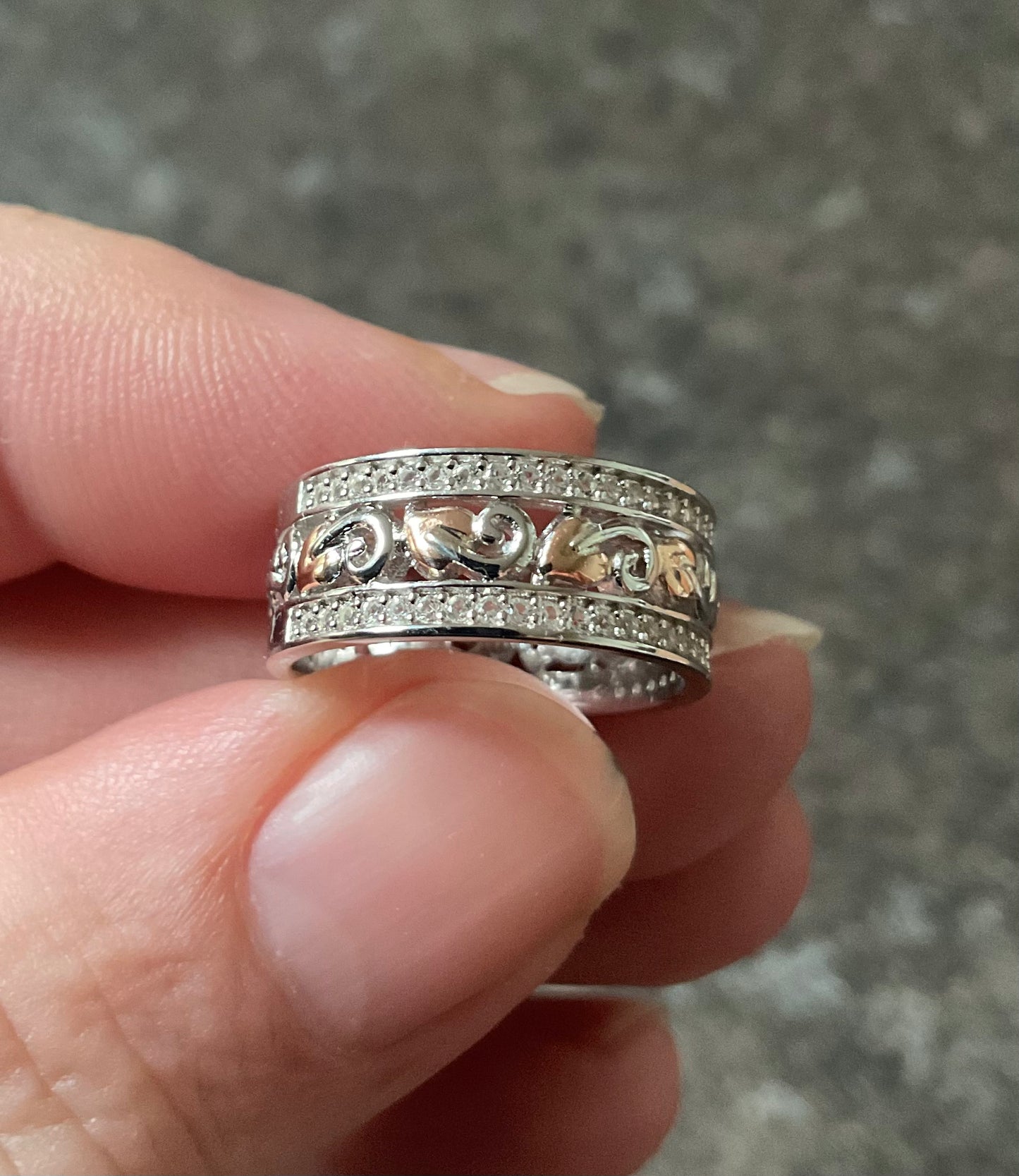 Clogau Tree of Life White Topaz Triple band ring size K in silver and rose gold RRP £219