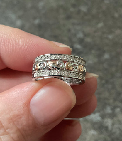 Clogau Tree of Life White Topaz Triple band ring size K in silver and rose gold RRP £219