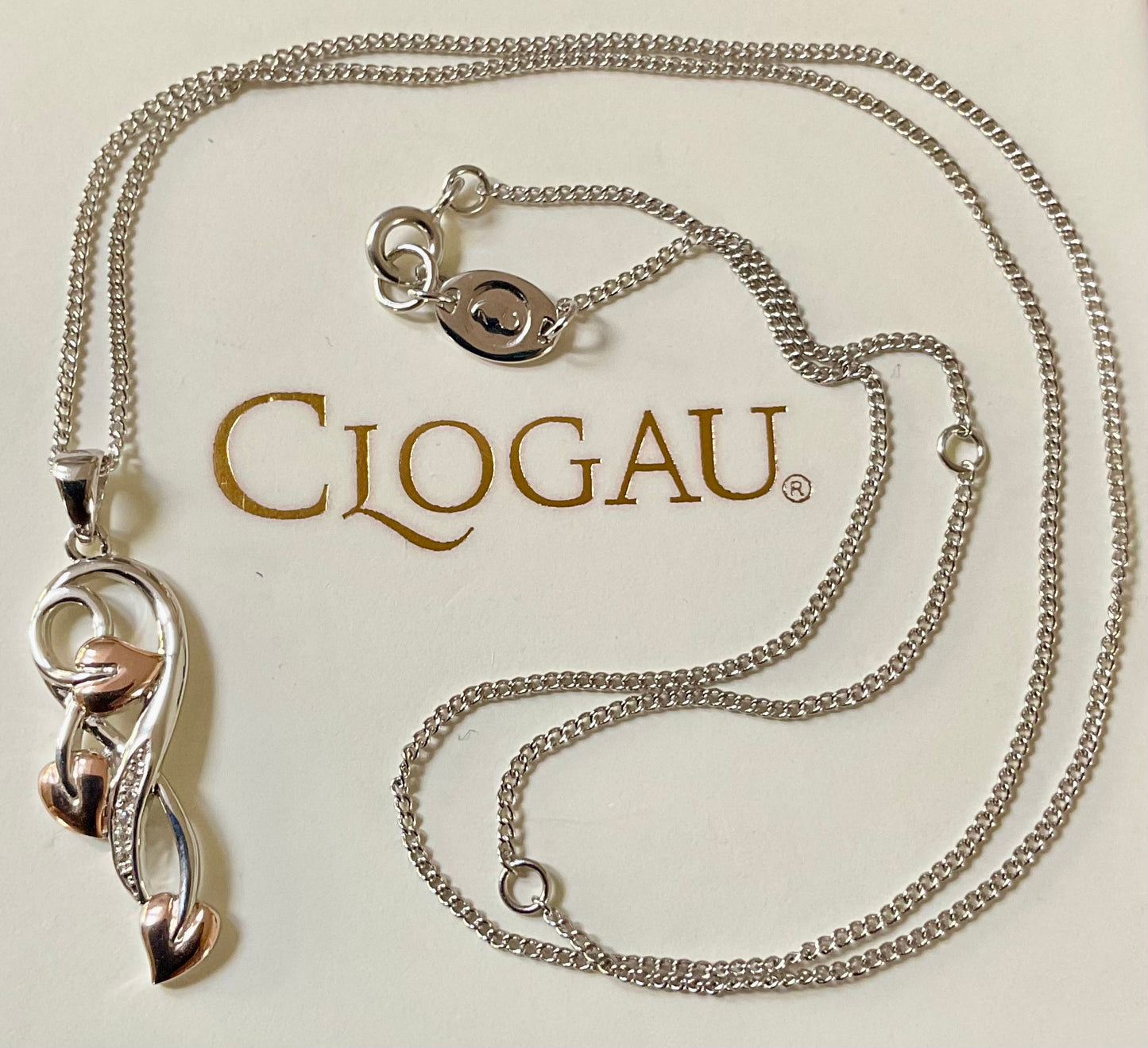Clogau Tree of Life Vine White Topaz pendant 18-22” necklace in silver and rose gold