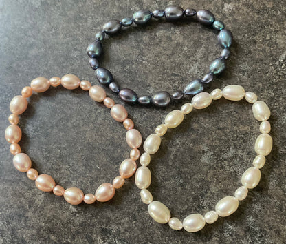 Honora set of 3 Freshwater Pearl stretch bracelets in pink, white and peacock blue