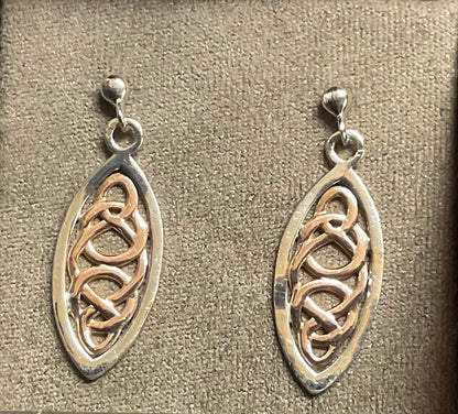 Clogau Queen Eleanor elliptical drop earrings in 925 sterling silver and 9ct rose gold