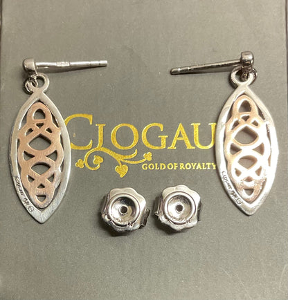 Clogau Queen Eleanor elliptical drop earrings in 925 sterling silver and 9ct rose gold