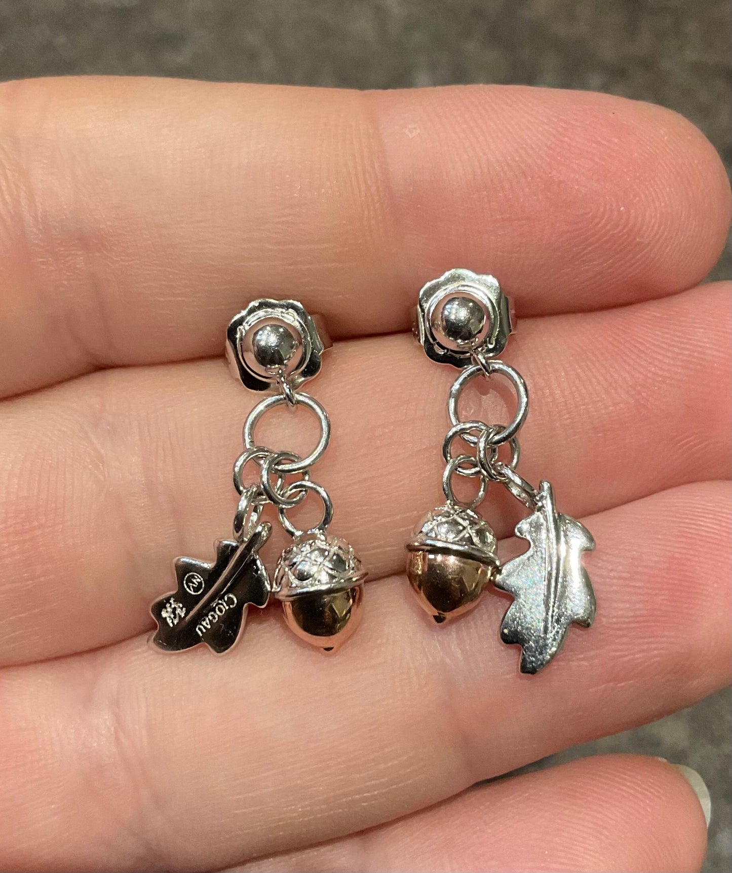 Clogau Royal Oak drop earrings in silver and rose gold