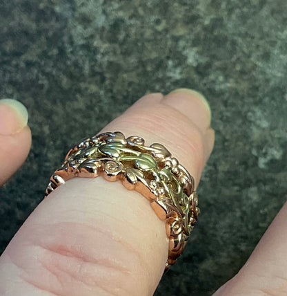 Clogau 9ct Tree of Life wide triple row ring size M1/2- N yellow and rose gold 7.21g