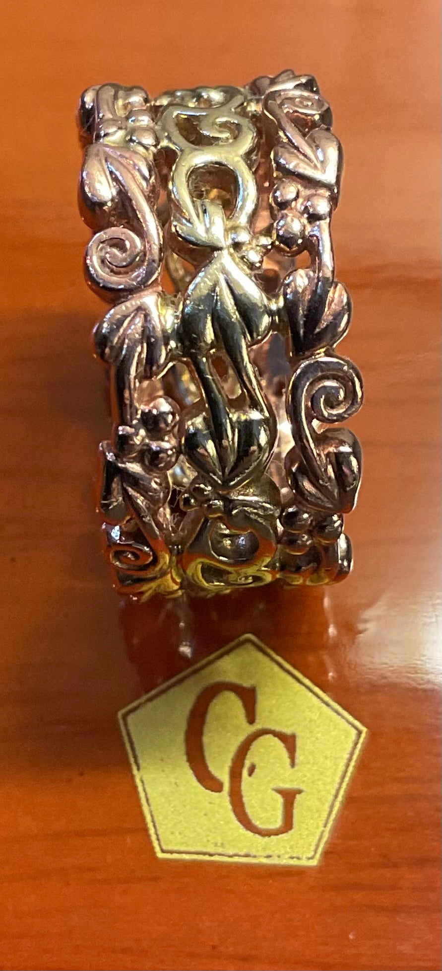 Clogau 9ct 3 row wide band ring in yellow and rose gold size L 7g