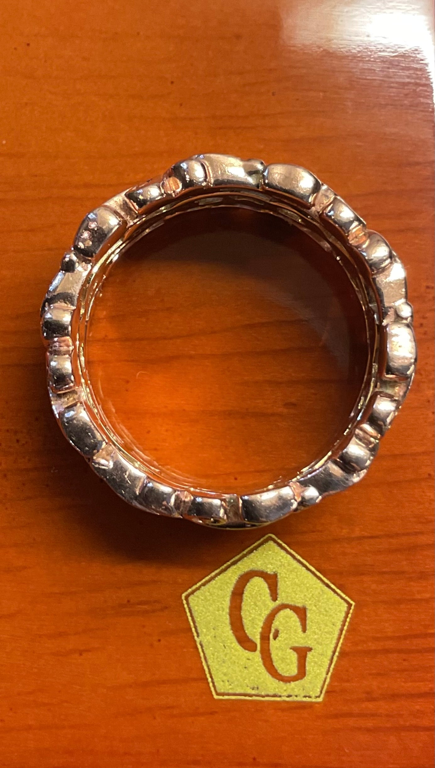 Clogau 9ct 3 row wide band ring in yellow and rose gold size L 7g