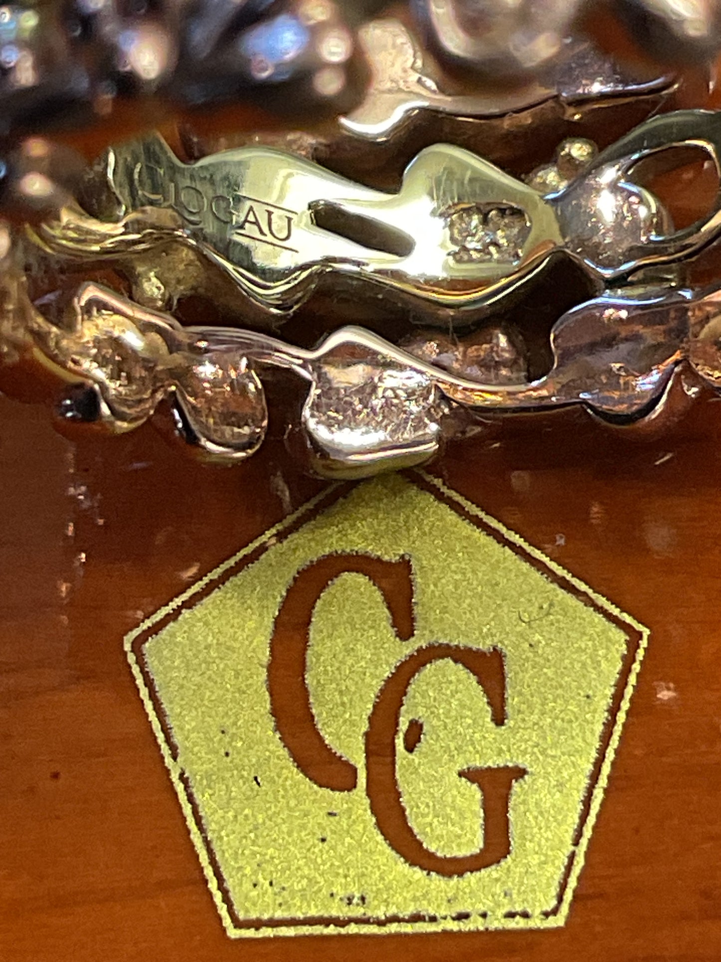 Clogau 9ct 3 row wide band ring in yellow and rose gold size L 7g