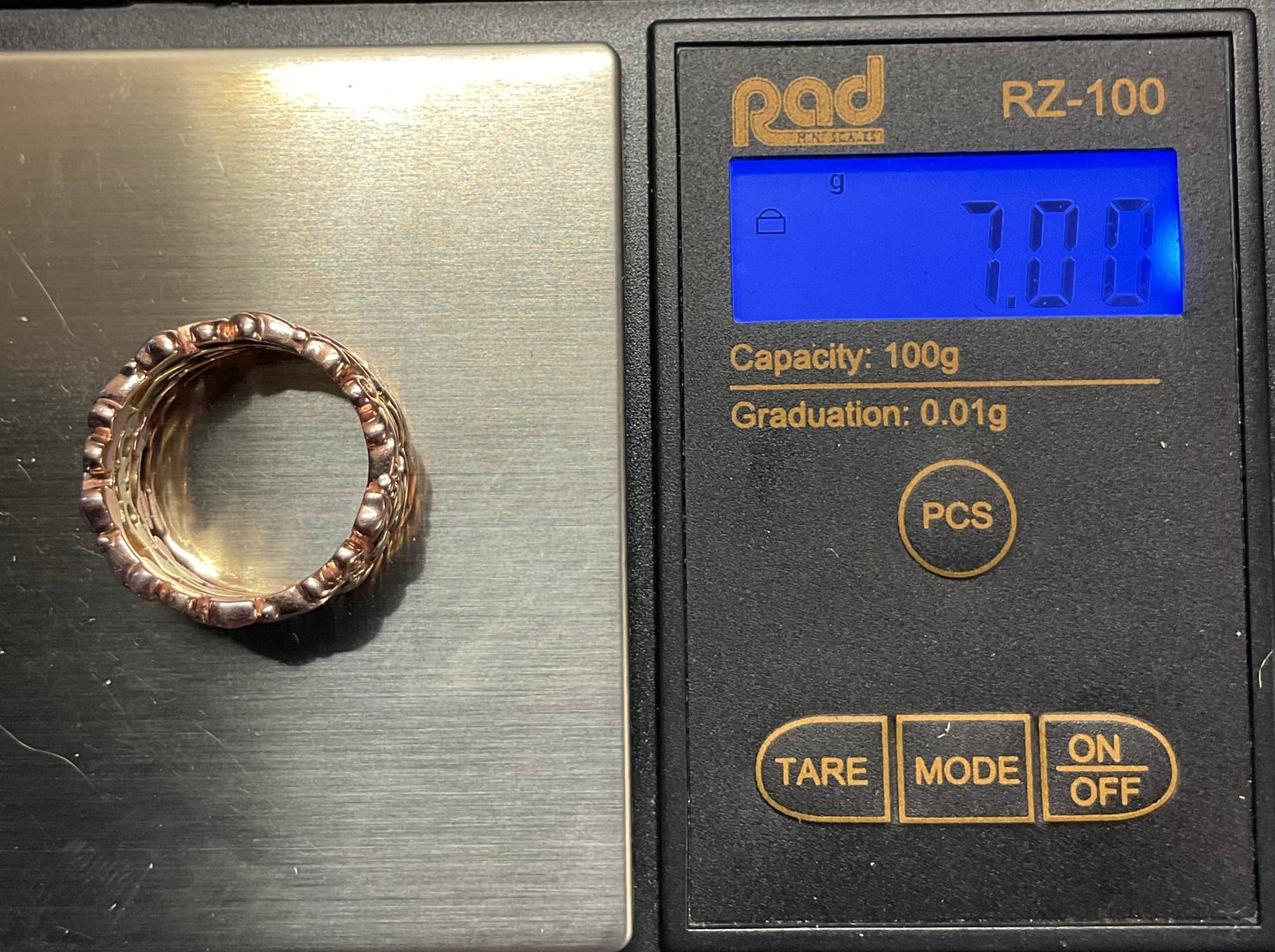 Clogau 9ct 3 row wide band ring in yellow and rose gold size L 7g