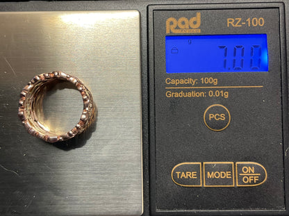 Clogau 9ct 3 row wide band ring in yellow and rose gold size L 7g