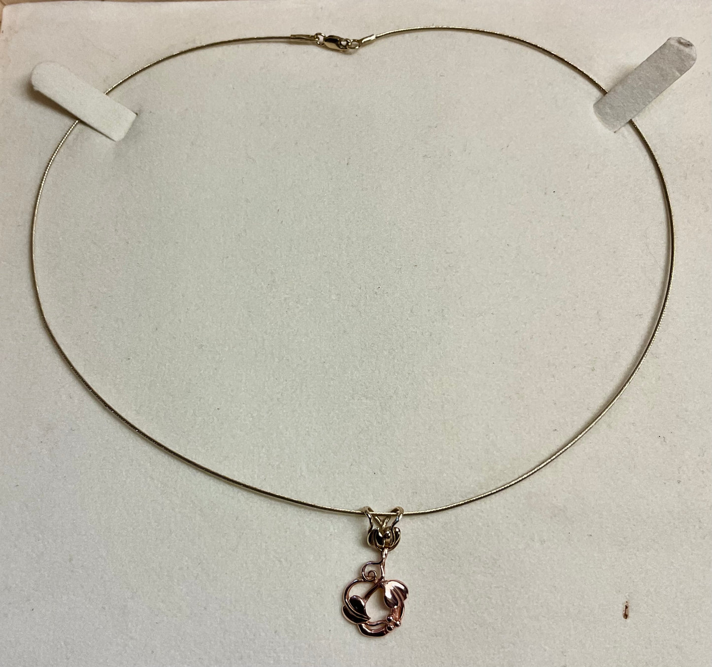 Vintage Clogau 9ct Tree of Life yellow and rose gold pendant on 14ct yellow gold 16” wire chain necklace