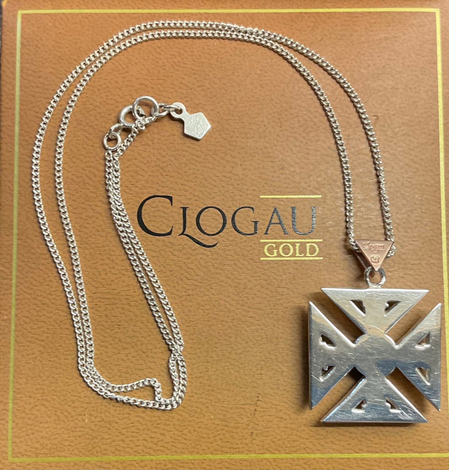 Clogau Royal Cross pink and clear stone pendant necklace in silver and rose gold 18”