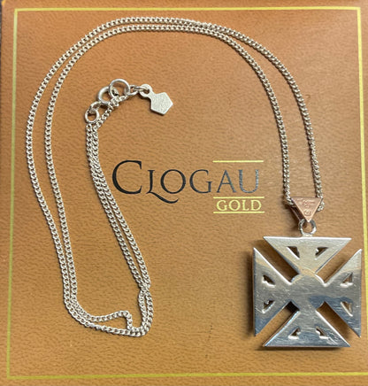 Clogau Royal Cross pink and clear stone pendant necklace in silver and rose gold 18”