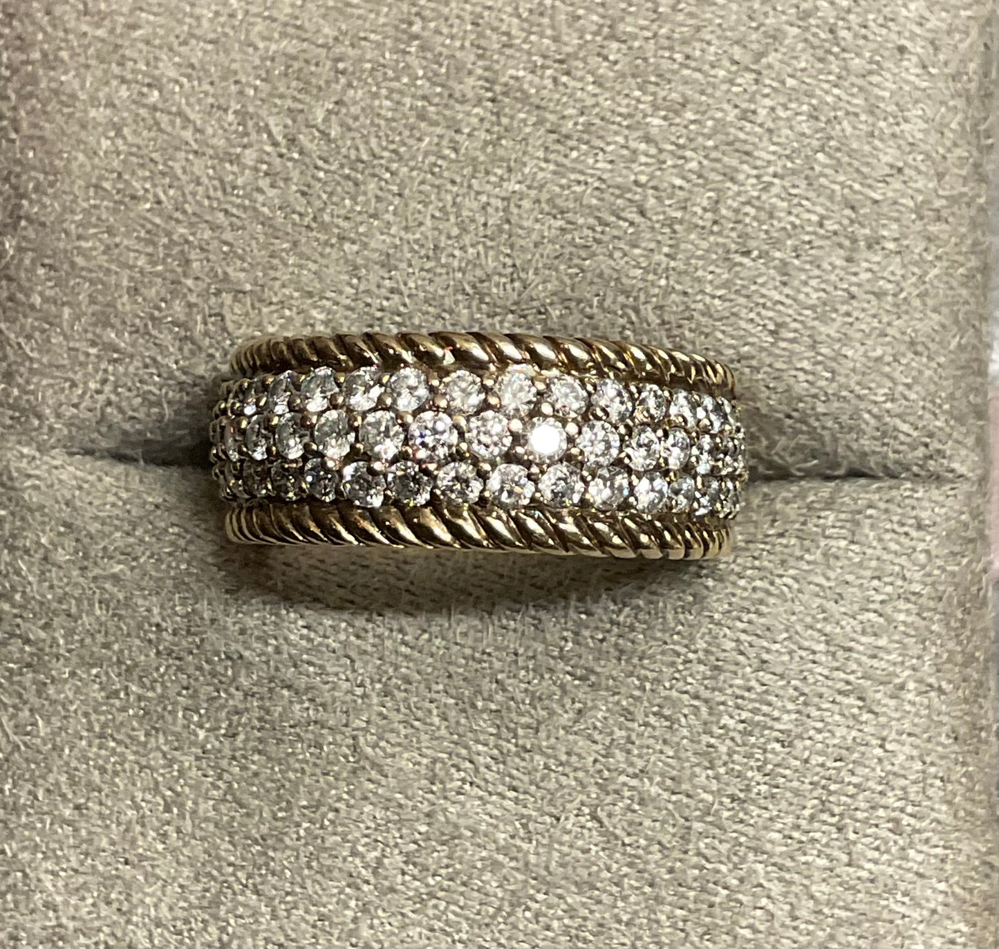 Sonia Bitton 9ct gold diamond designer 3 row rope edge ring size N1/2-O 7.77g