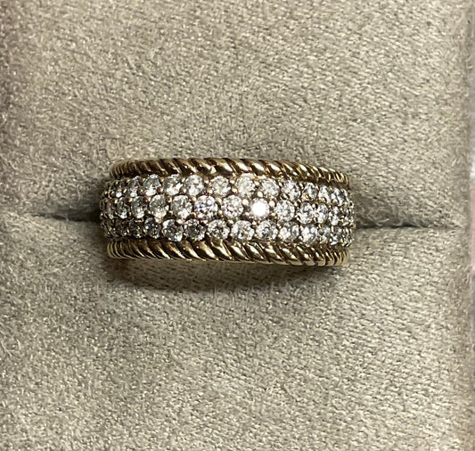 Sonia Bitton 9ct gold diamond designer 3 row rope edge ring size N1/2-O 7.77g