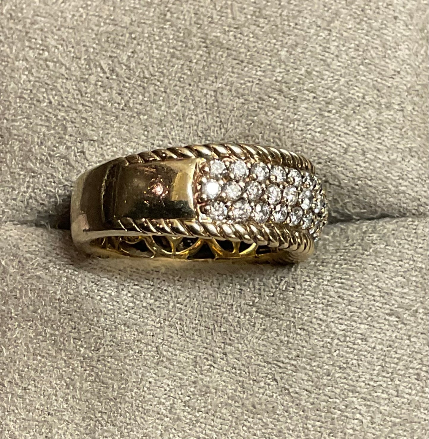 Sonia Bitton 9ct gold diamond designer 3 row rope edge ring size N1/2-O 7.77g