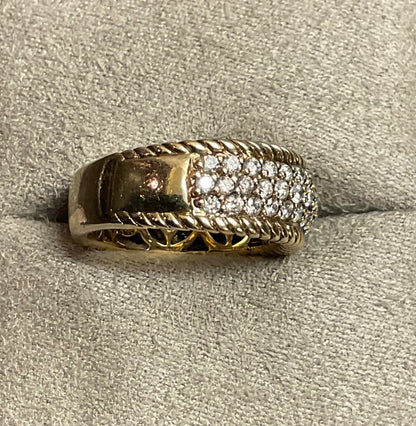 Sonia Bitton 9ct gold diamond designer 3 row rope edge ring size N1/2-O 7.77g