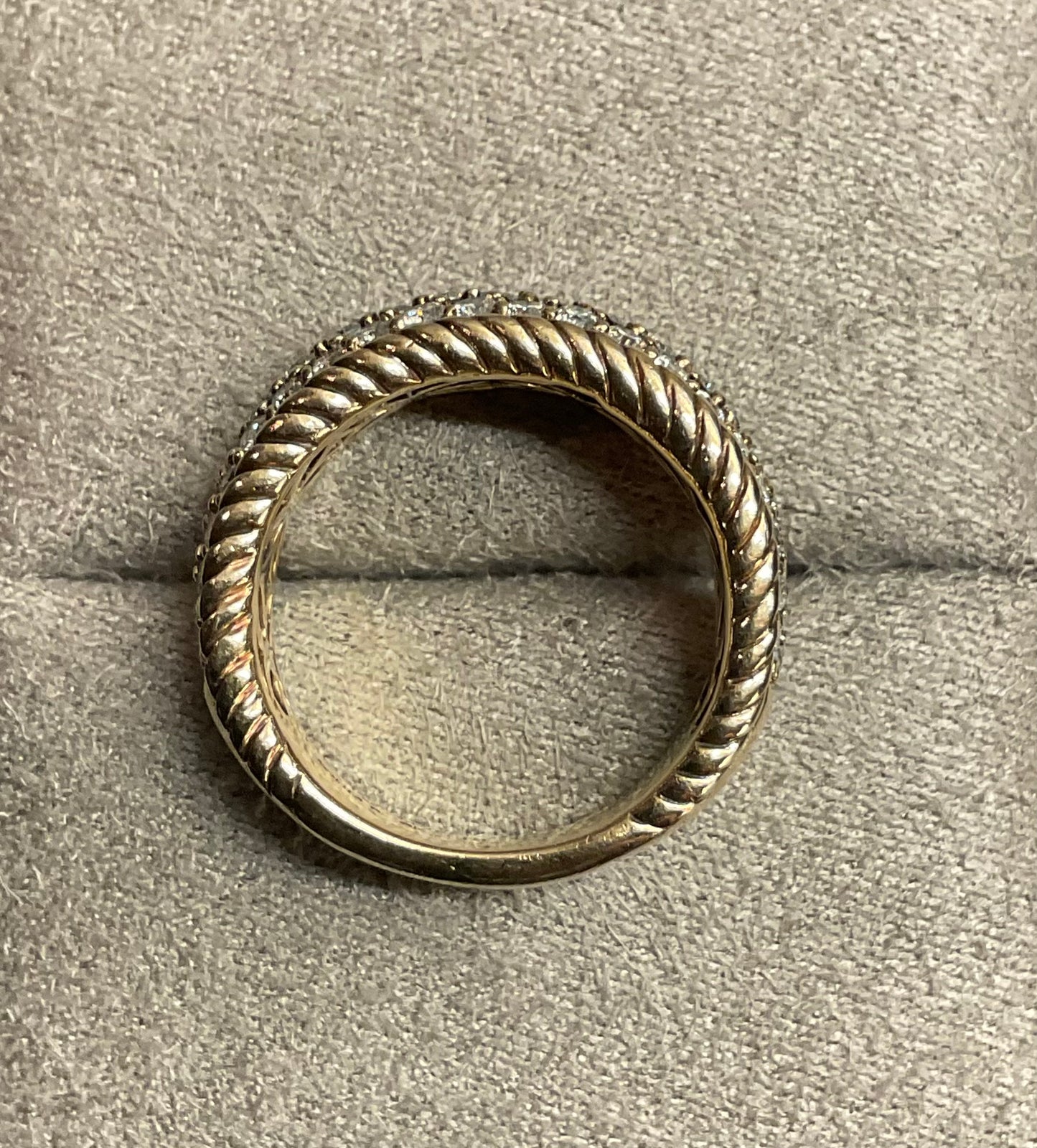 Sonia Bitton 9ct gold diamond designer 3 row rope edge ring size N1/2-O 7.77g