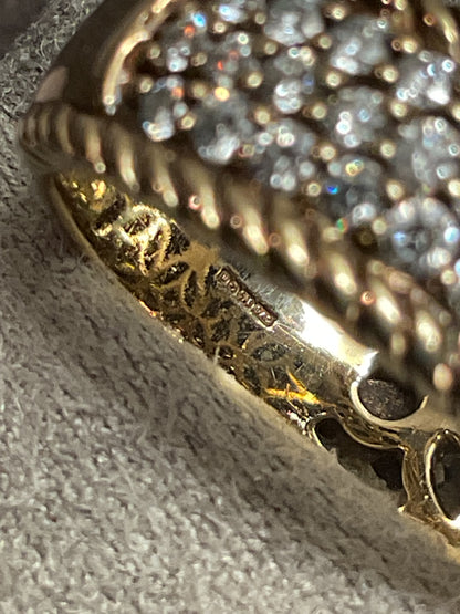 Sonia Bitton 9ct gold diamond designer 3 row rope edge ring size N1/2-O 7.77g