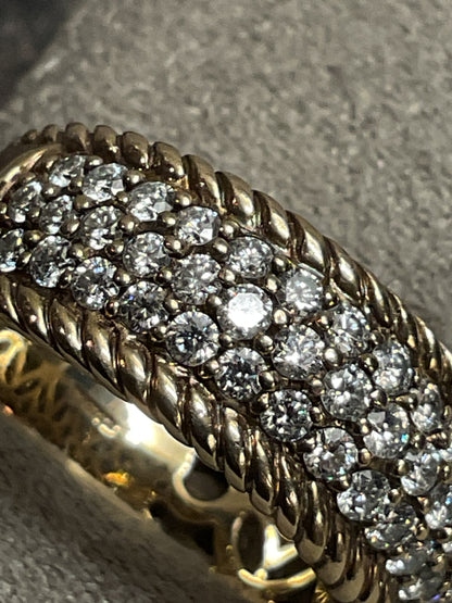 Sonia Bitton 9ct gold diamond designer 3 row rope edge ring size N1/2-O 7.77g