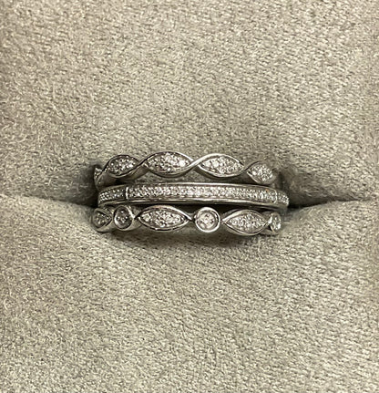 3 x 9ct White Gold Diamond stacking band rings size O1/2 - P RRP £699