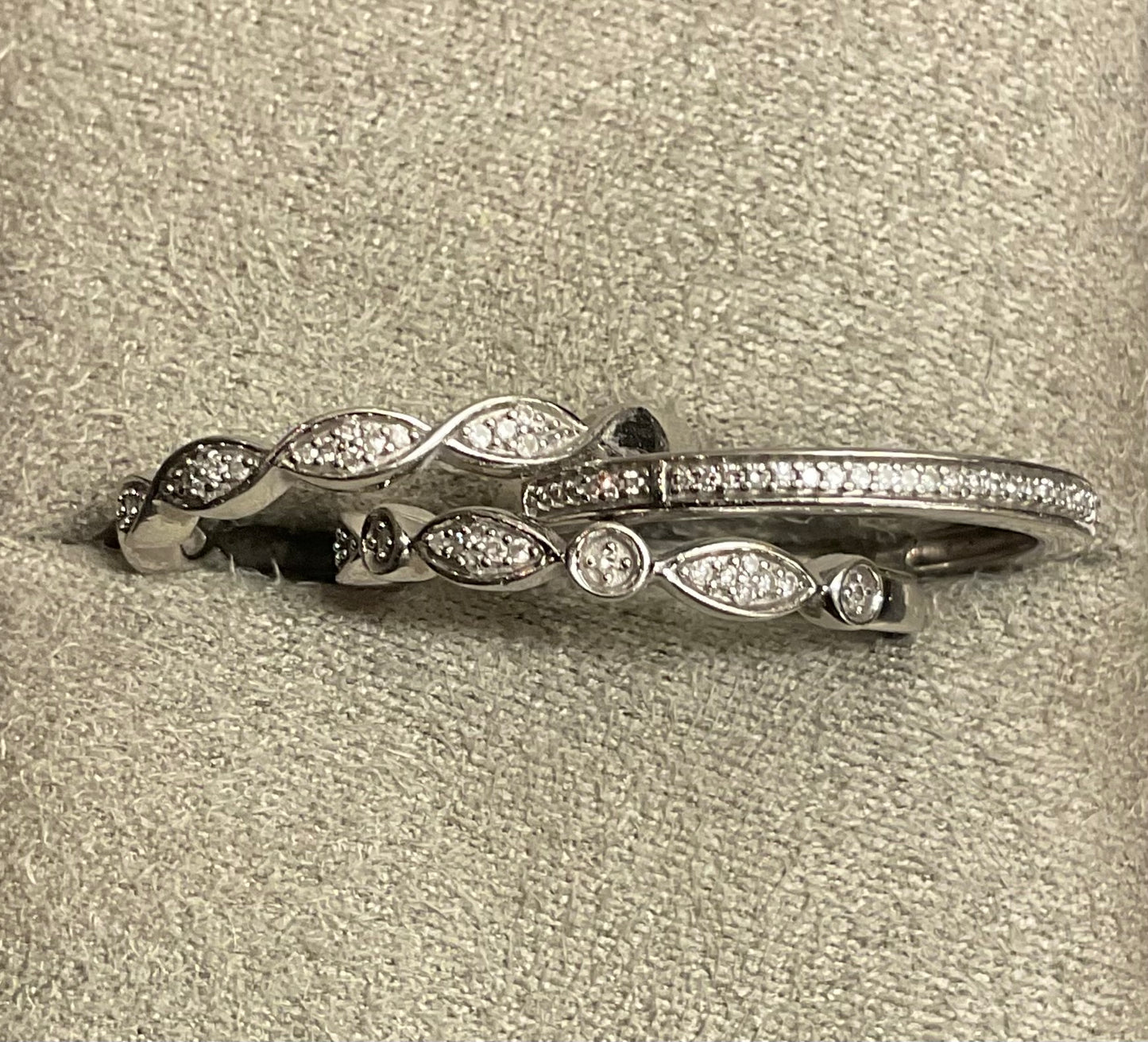 3 x 9ct White Gold Diamond stacking band rings size O1/2 - P RRP £699