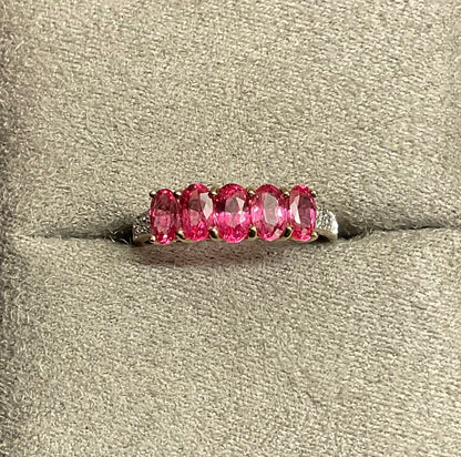 9ct pink spinel and zircon ring size N yellow gold hallmarked